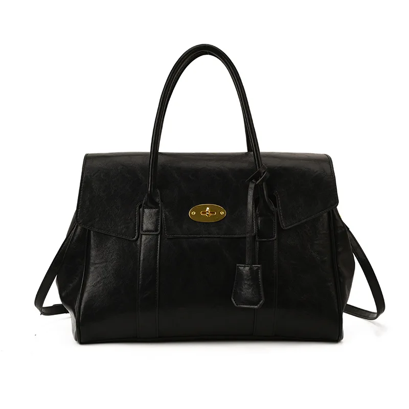  2025 حقيبة يد جلدية بسيطة للنساء أنيقة قفل مقبض علوي حقيبة عالية الجودة جلد البقر مكتب محفظة شيك العمل حمل #4