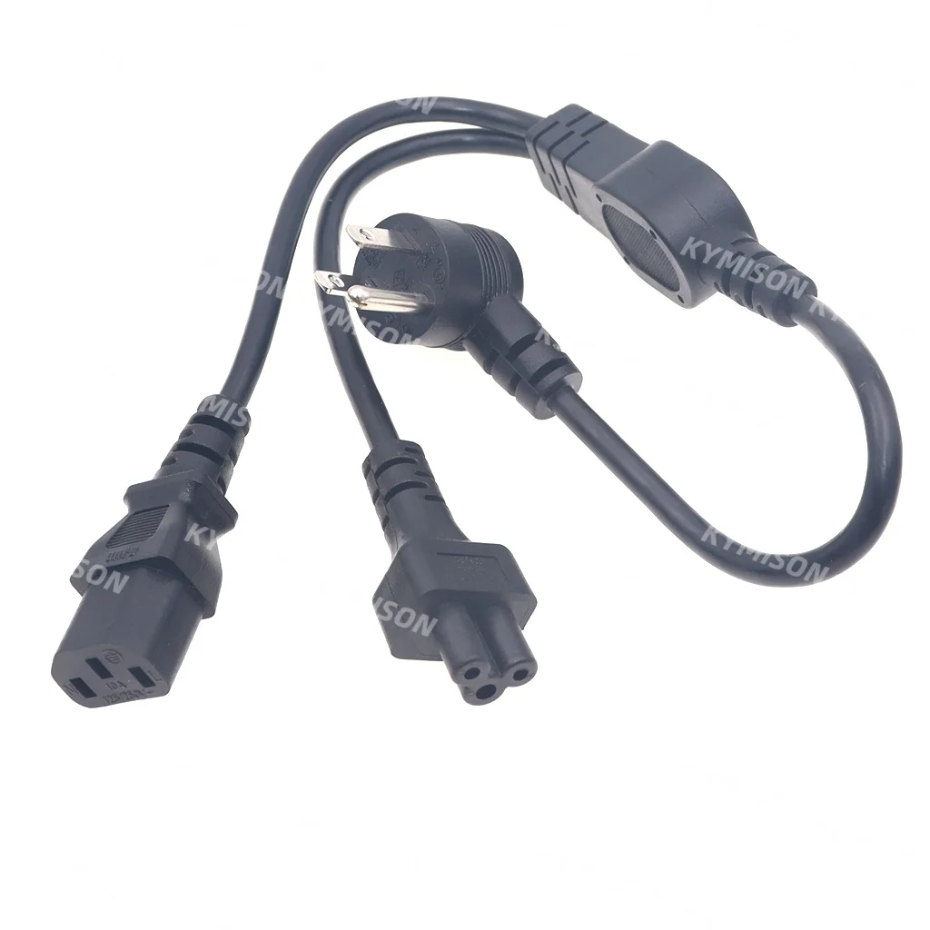 US Y Type Splitter Power Cord Wall Side NEMA 5-15P Side Wall to C13 and C5 Standard Extension Cable 0.5m