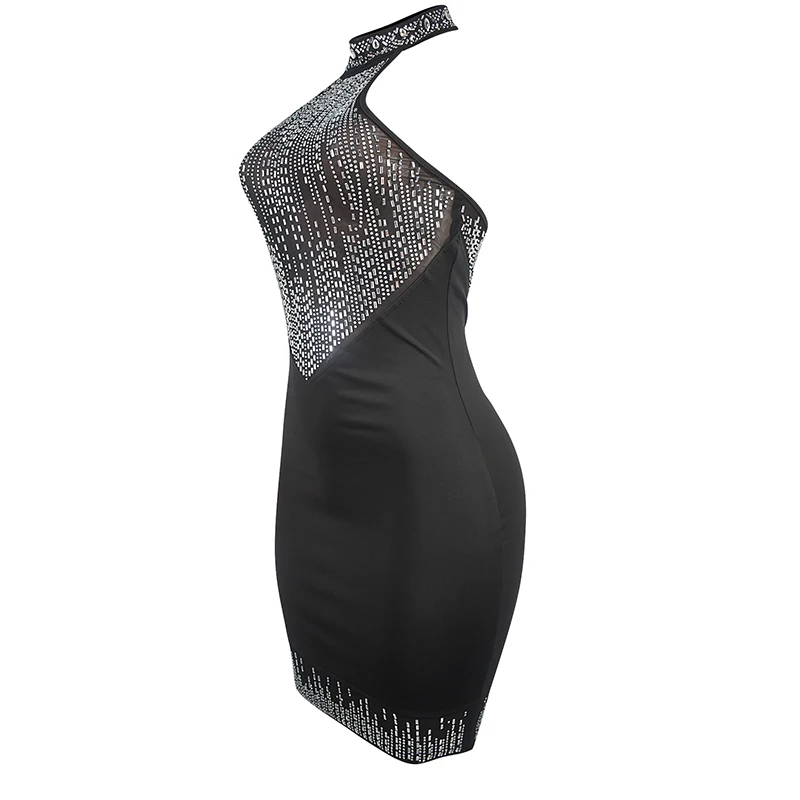Europeo e americano 2024 moda estiva diamante caldo Sexy aperto indietro prospettiva senza maniche Splicing appeso al collo vestito