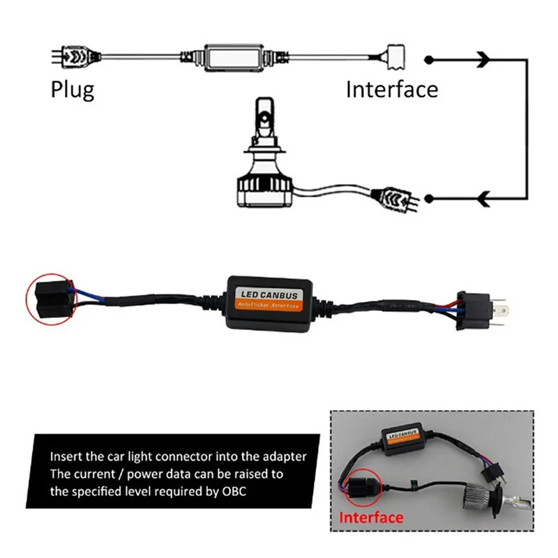 2 Stück LED-Autoscheinwerferlampen H7 H4 H11 H8 9005 HB3 9006 HB4 H1 H3 Decoder-Kabelbaum Canbus-Decoder Fehlerfrei Lastumwandlung – Detail 8