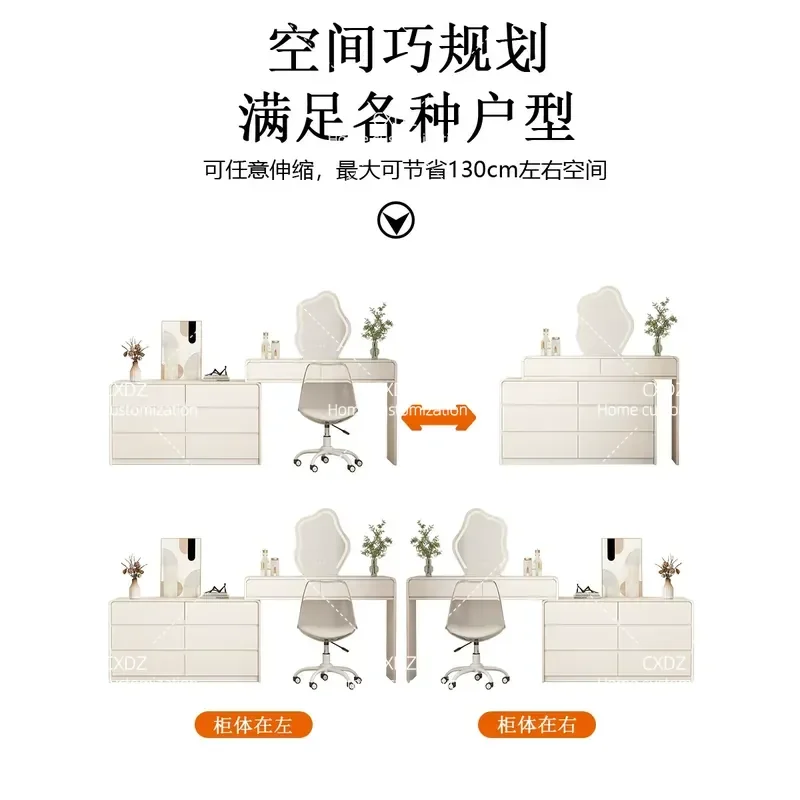 Cream Solid Wood Dresser Chest Cabinet Integrated Household Simple Modern Makeup Table Bedroom End of Bed Retractable Vanity