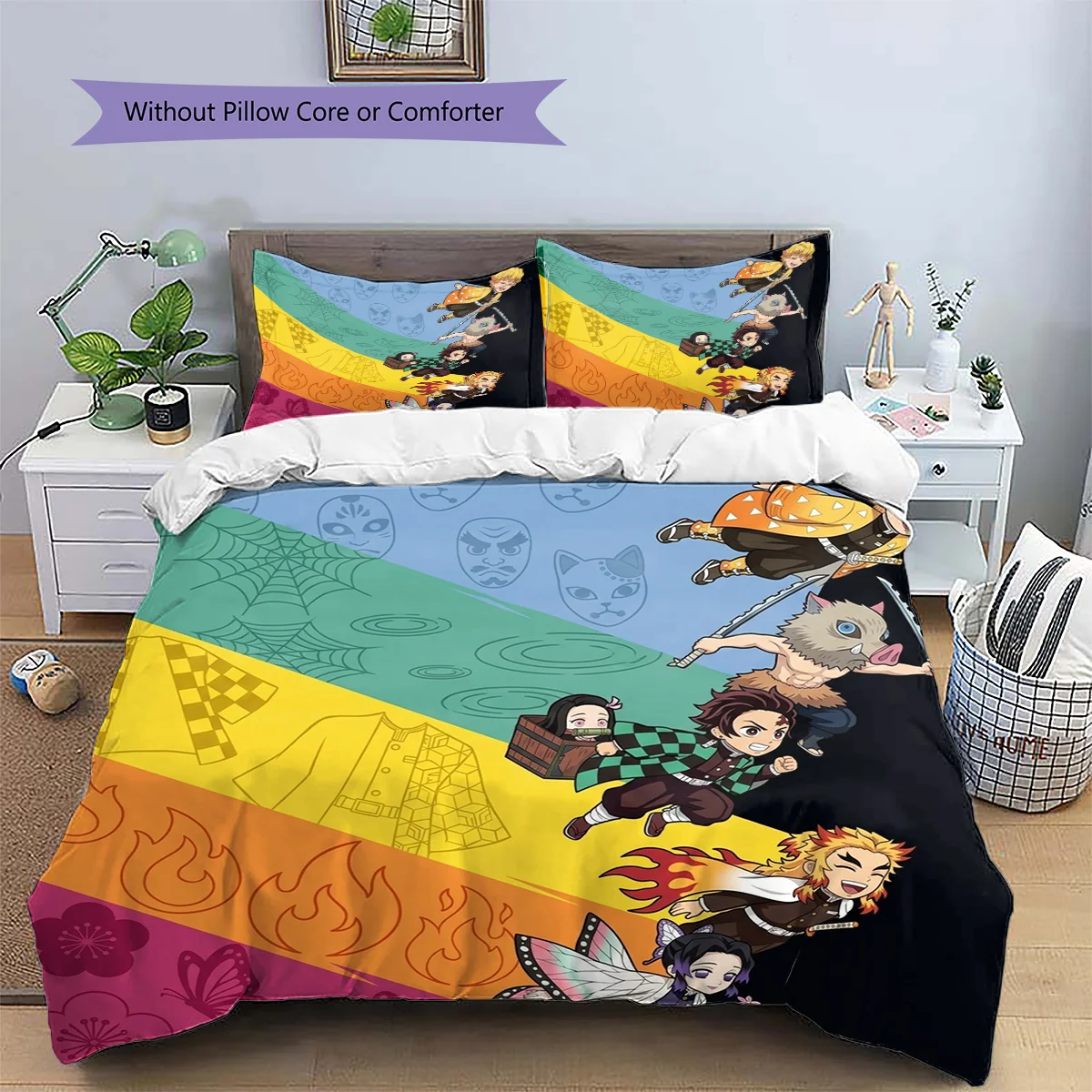 Demon Slayer Tanjiro Patterned Pillowcase & Duvet Cover Set Bedroom Renovation Anime Bedding Decor Gift for Collectors.-TING