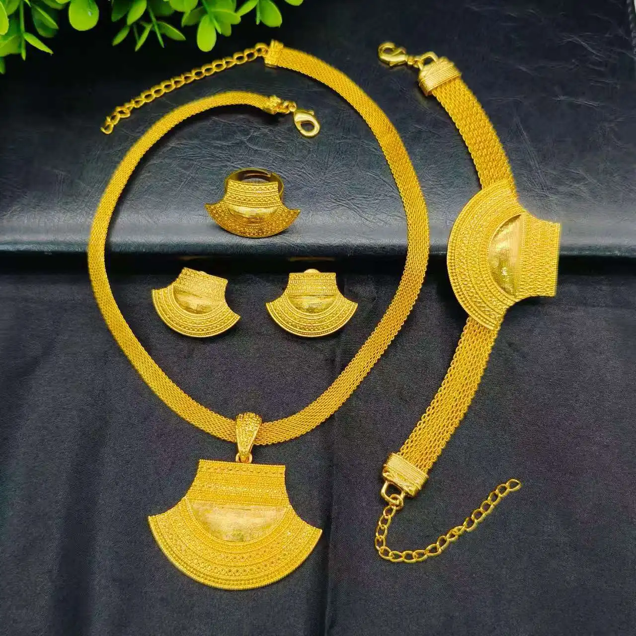 Blessed Watch Strap Necklace Bracelet Earrings Ring 4Pcs Set For Women24K Gold AU999 symbolize stable and smooth life experience