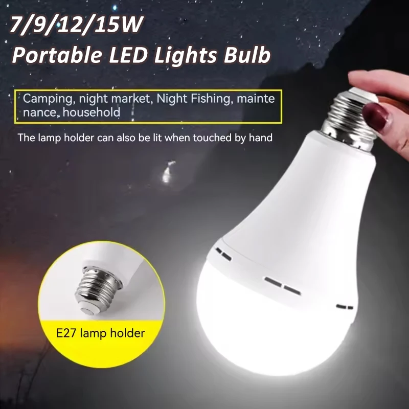 7/9/12/15W Portable Camping Tent Lamp Fishing LED Bulb Light High Brightness Rechargeable Emergency Bulb Waterproof Adjustable