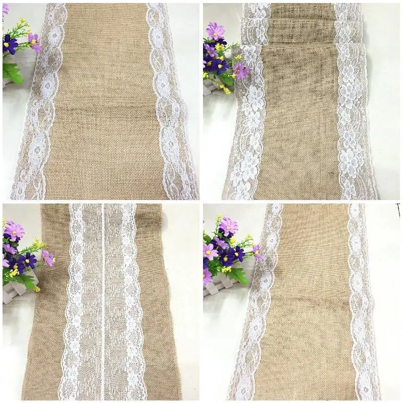 Vintage Burlap Jute Linen Table Runner Lace Cloth Dinning Room Table Gadget Home Decor Accessory New