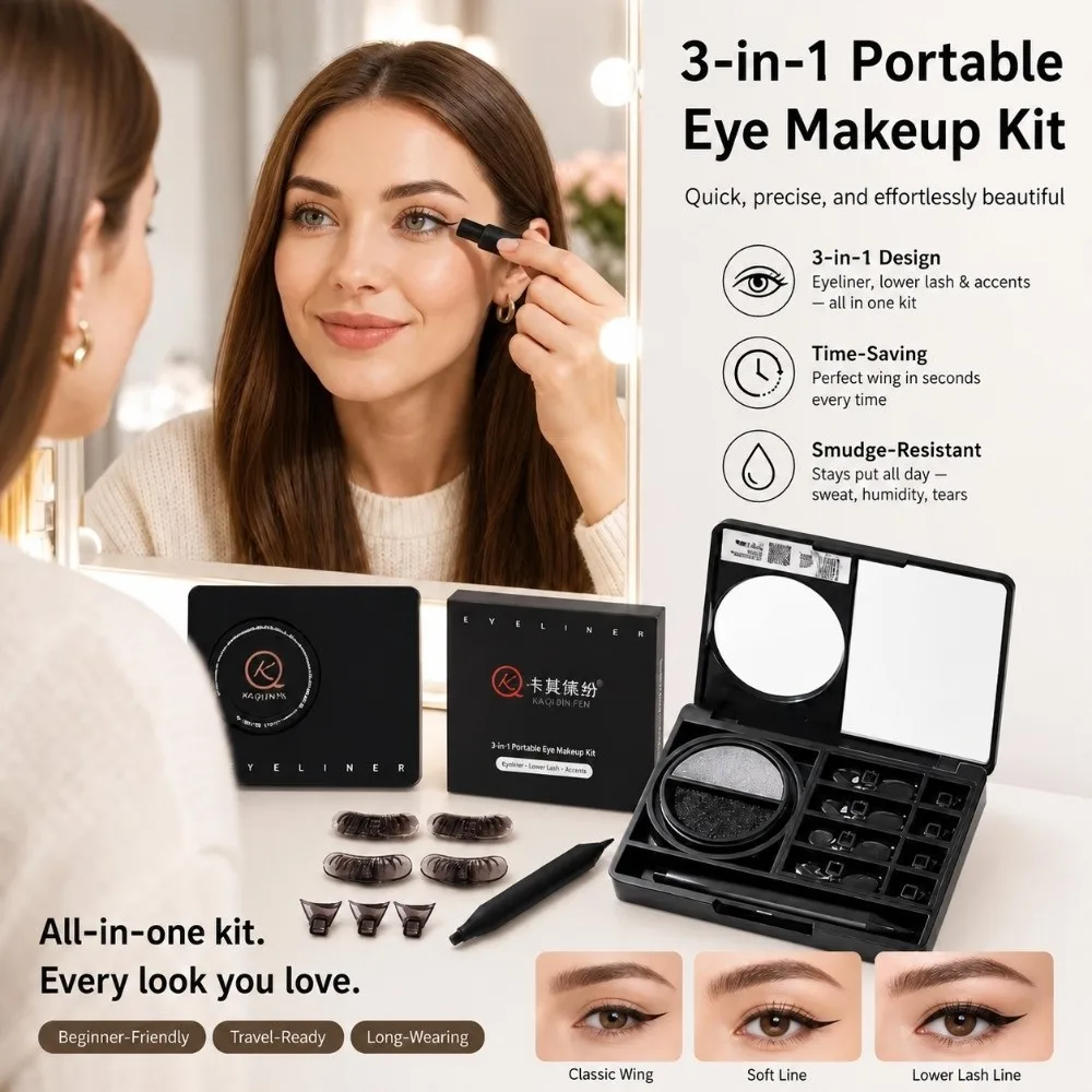 Ultra-Fine Tip 3 in 1 Eyeliner Stamp Tools Smudge-Proof Waterproof Lower Eyelashes Stamp Long Lasting Natural Finish