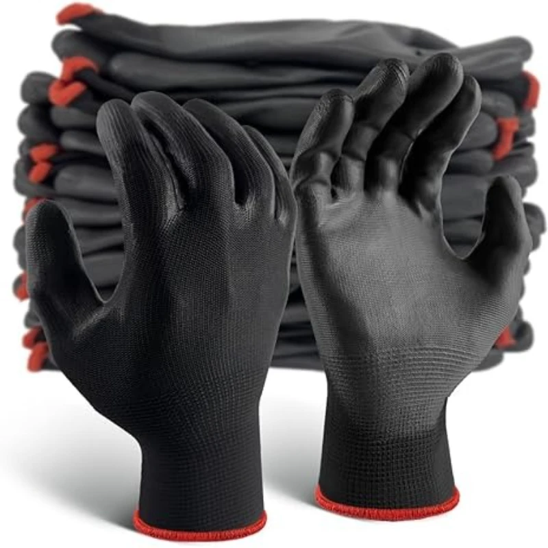 6/12/18PCS PU Coating Gloves Anti-Slip Multi-scenario Nylon PU Work Gloves Safety Durable Gardening Machinery Automotive Repair