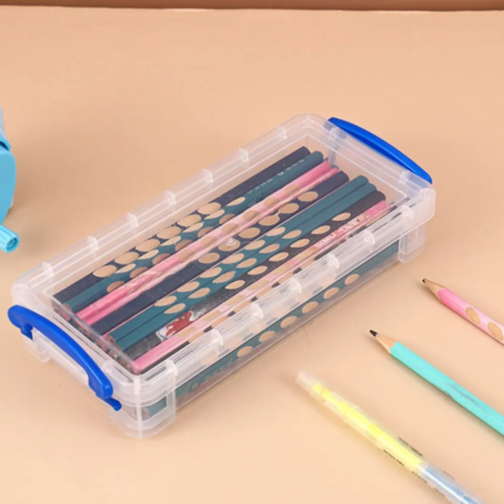 กล่องดินสอโปร่งใสอเนกประสงค์แบบเรียบง่ายกล่องพลาสติกใส่ดินสอกล่องปากการ่างแบบหนาความจุขนาดใหญ่เคสใส่ปากกาสำหรับนักเรียน