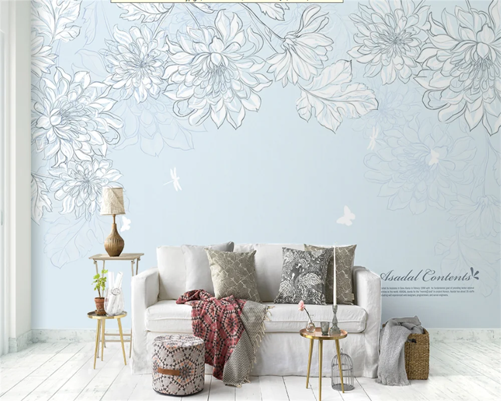 

wellyu Hand painted Nordic abstract flowers flower rattan sofa TV background wall living room bedroom plain flowers