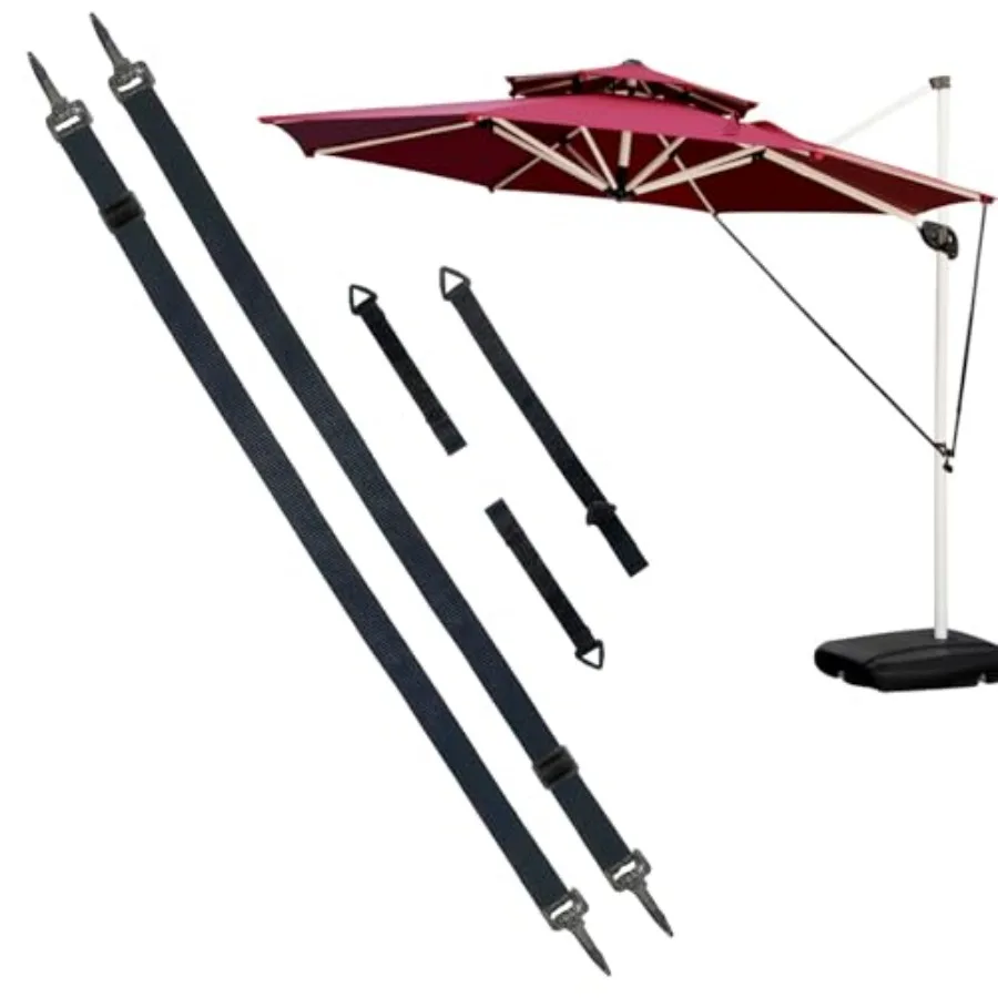 Umbrella Wind Stabilizer Straps, Fixed Strap for Large Outdoor Umbrella, Adjustable and Reusable Cantilever Parasol Wind Straps