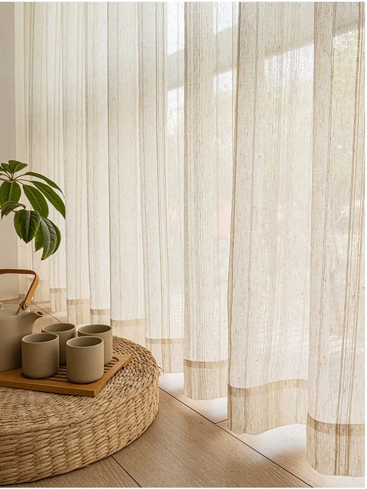 Japanische benutzerdefinierte Größe Lineare Streifen Vorhänge Tüll für Zen Teestube Log-Stil Schlafzimmer Wohnzimmer Schlafzimmer Balkon Curtians Garn