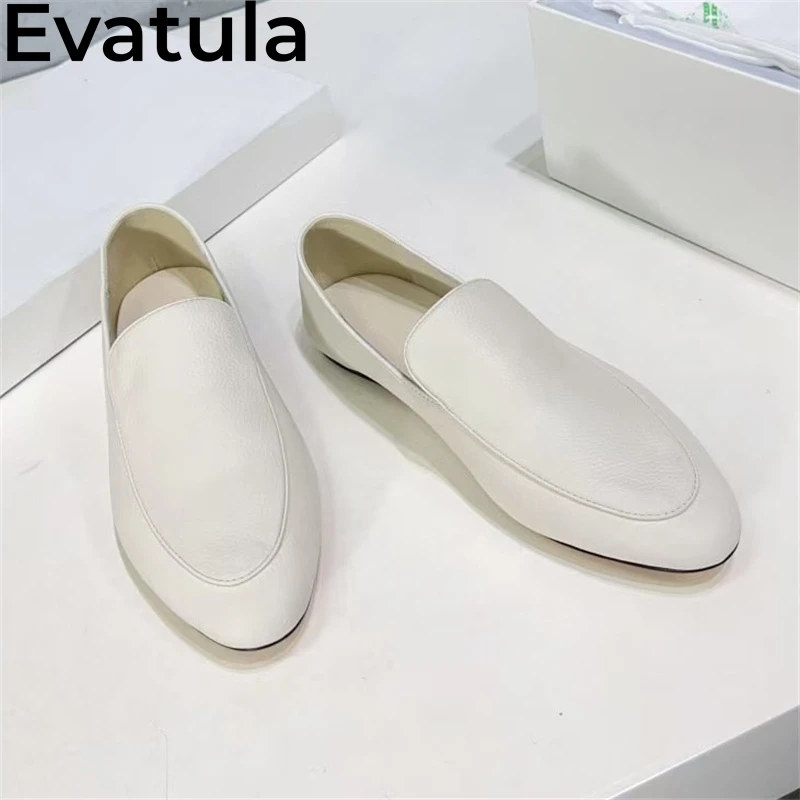 2025 Spring Genuine Leather Flat Loafers Shoes Women Concise Round Toe Slip On Lazy Flat Shoes Casual Walking Single Shoes Femme