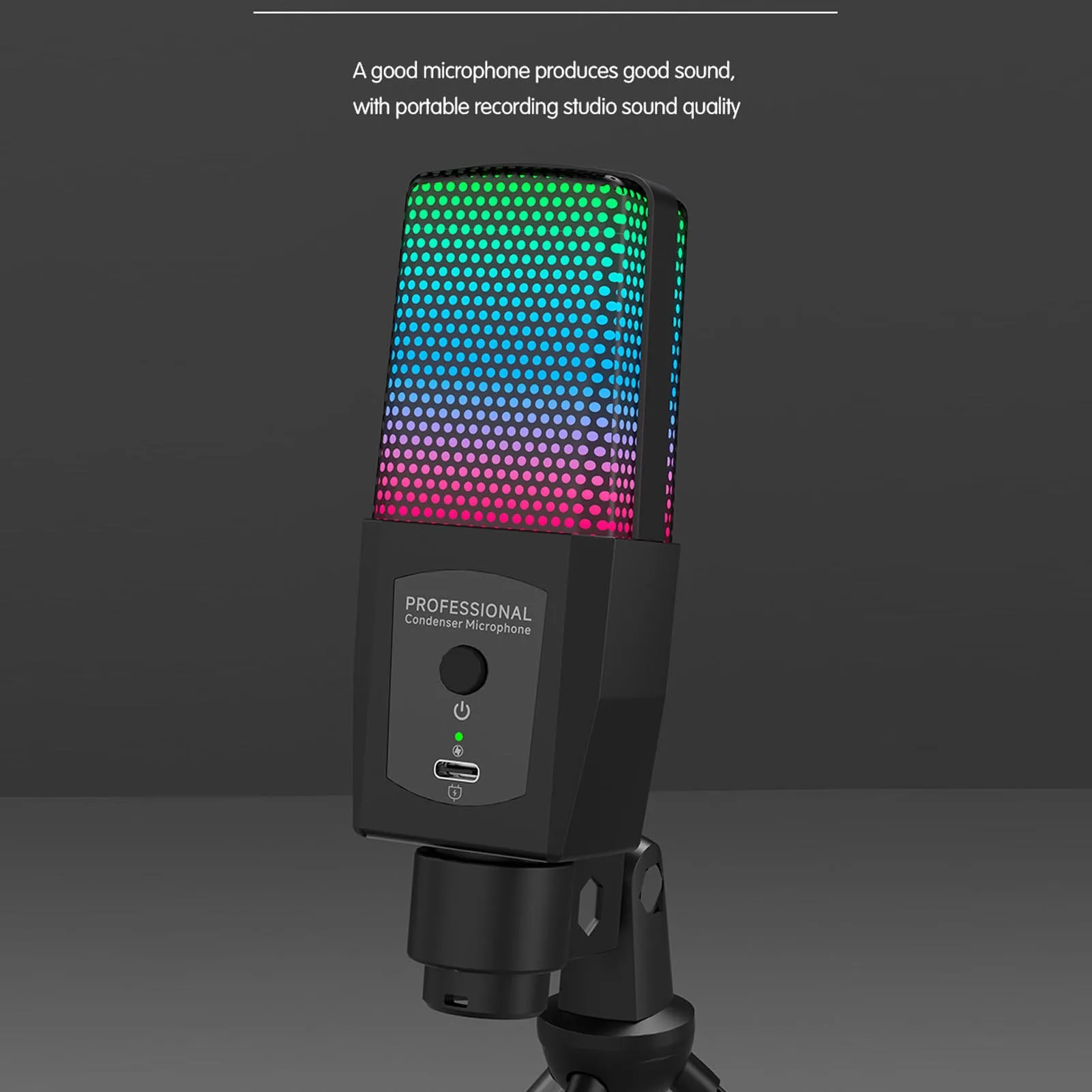 ميكروفون ألعاب مع ميكروفون مكثف للكمبيوتر USB بإضاءة RGB مع حامل ثلاثي القوائم لتسجيل استوديو البث للكمبيوتر الشخصي