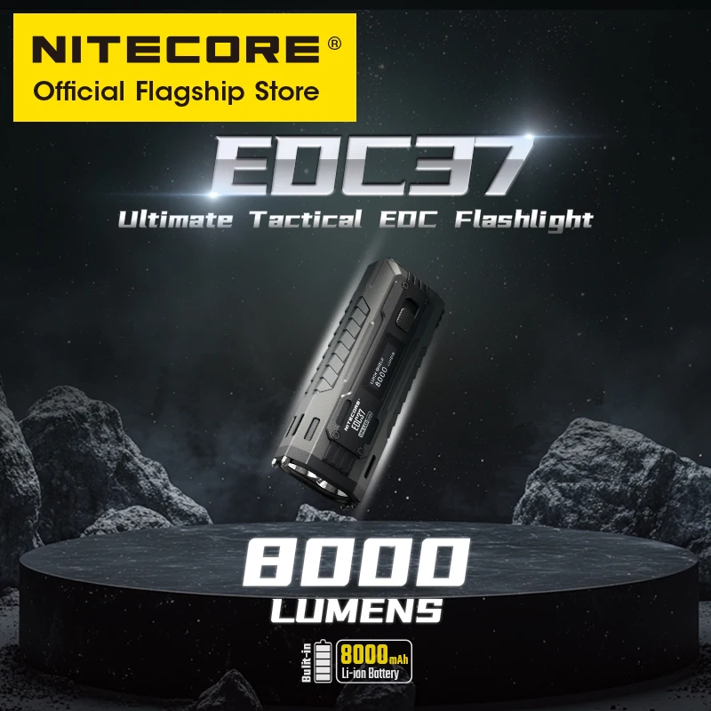 NITECORE EDC37 Ultimate Tactical EDC Flashight 8000 Lumens 18W USB-C Rechargeable Troch Light Built-in 8000mAh Li-ion Battery
