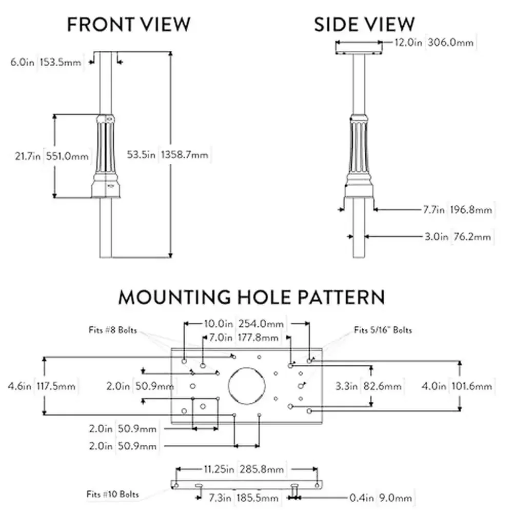 

Galvanized Steel Round Post with Cast Aluminum Base Corrosion Resistant Easy Mount Security Features Included