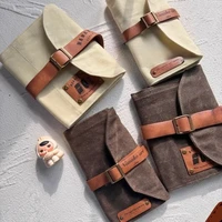 Bolsa de lápices de cuero con cera de aceite, mosquetón de prepucio de lona impermeable, bolsa de almacenamiento portátil de viaje para estudiantes artistas, suministros de arte