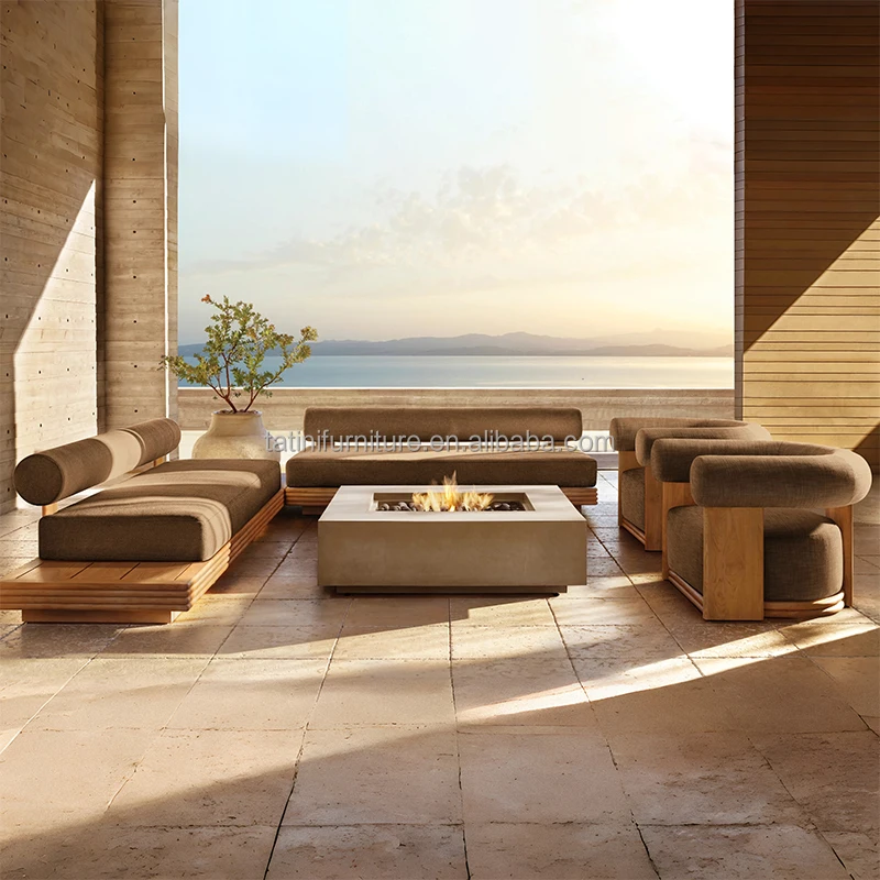 Outdoor Leisure Teak Sofa Set Courtyard Hotel Villa Patio Swimming Pool Waterproof And Sunscreen Single Lounge Furniture
