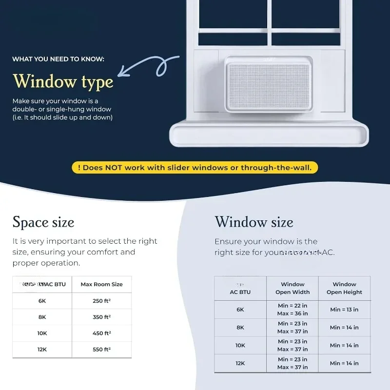 Il condizionatore d'aria moderno AC-facile da installare-include l'app facile da usare-aria della finestra da 6000 BTU Ultra-silenziosa e abilitata con la voce