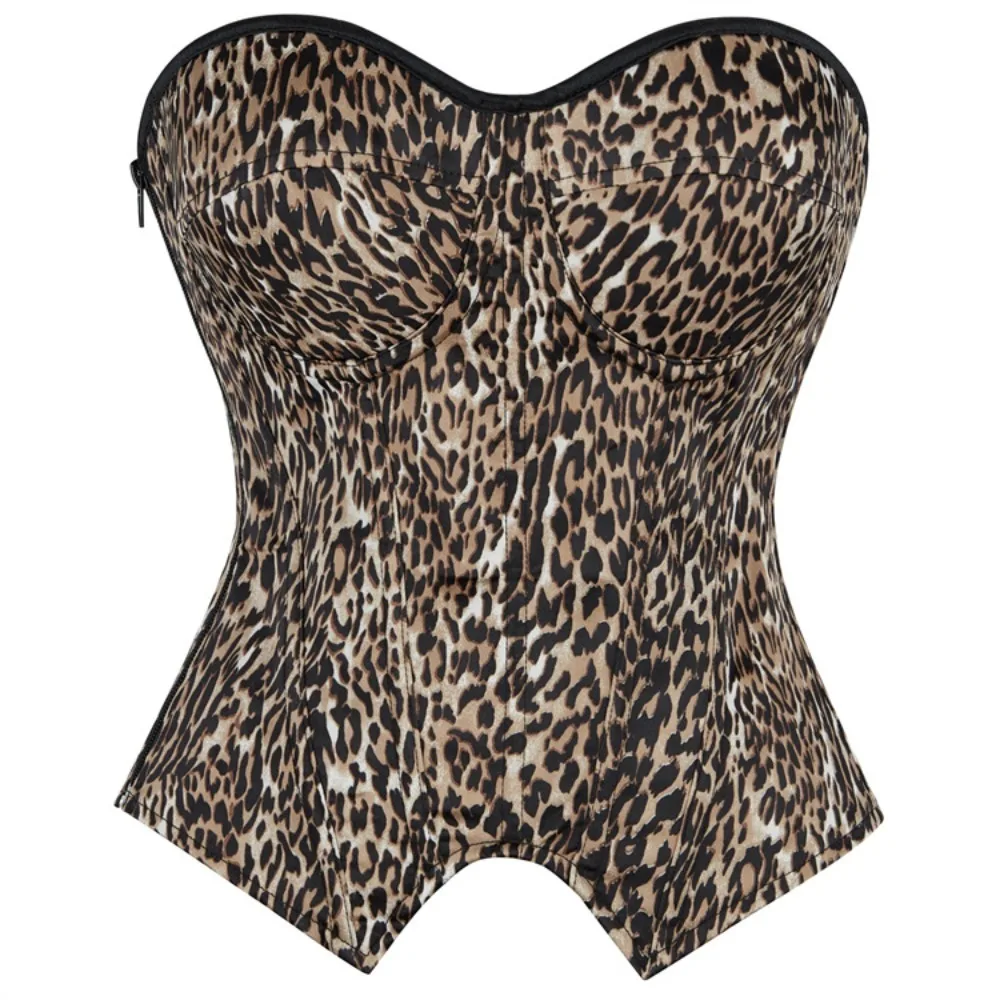 

Gothic Corset Fajas Colombinas Burlesque Leopard Print European Style Sexy Strapless Court Style Fitted Top Lingerie Sexy Shop