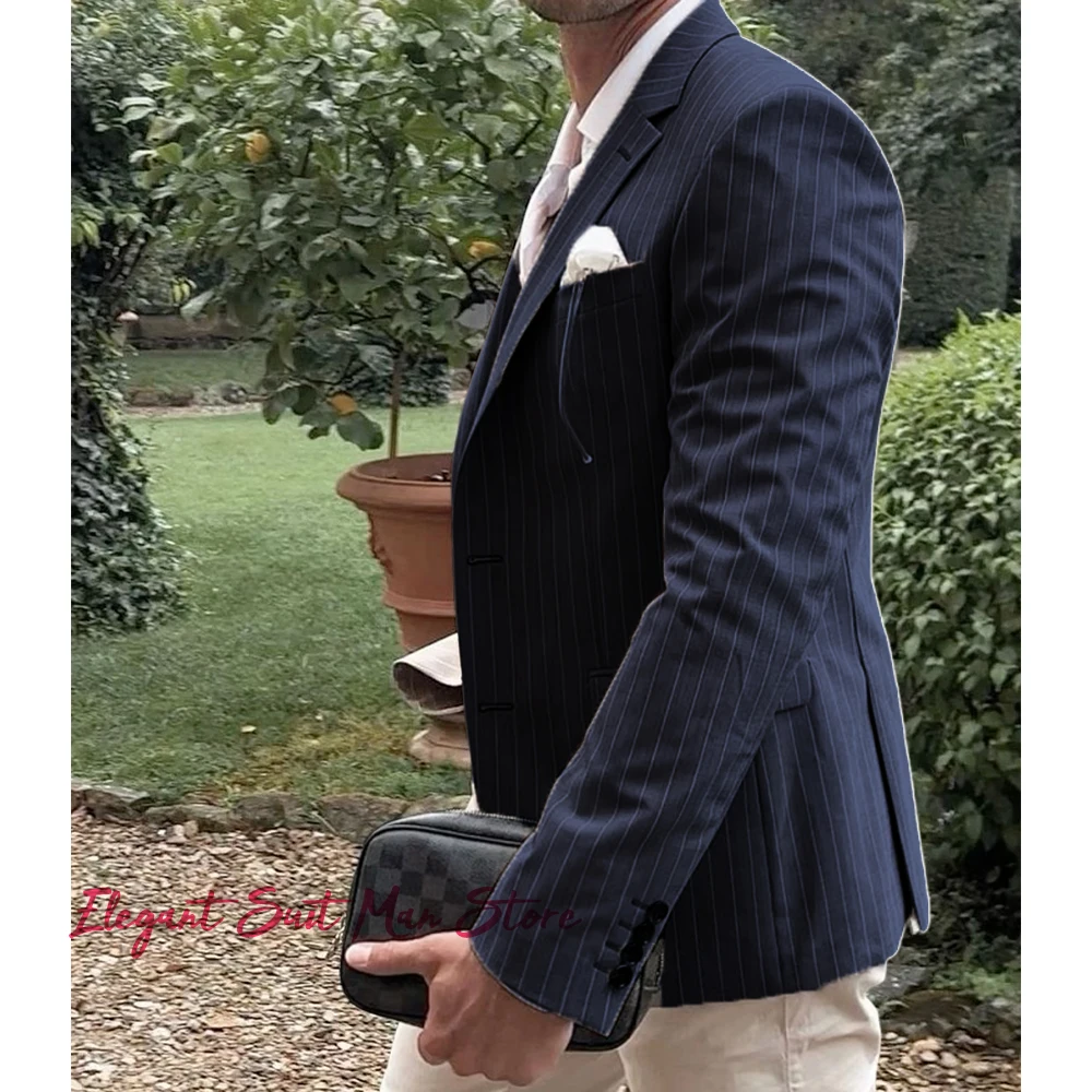 الرجال مخطط البدلة سترة مخطط الأعمال رداء غير رسمية سترة واحدة الصدر شريطية الحلل الرجال مخطط سليم صالح معطف #4