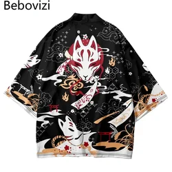 Bebovizi-Kimono chat samouraï de style japonais pour hommes et femmes, Streetwear, Cardigan, Japon, Harajuku, Anime Robe, Vêtements, Été, 2023