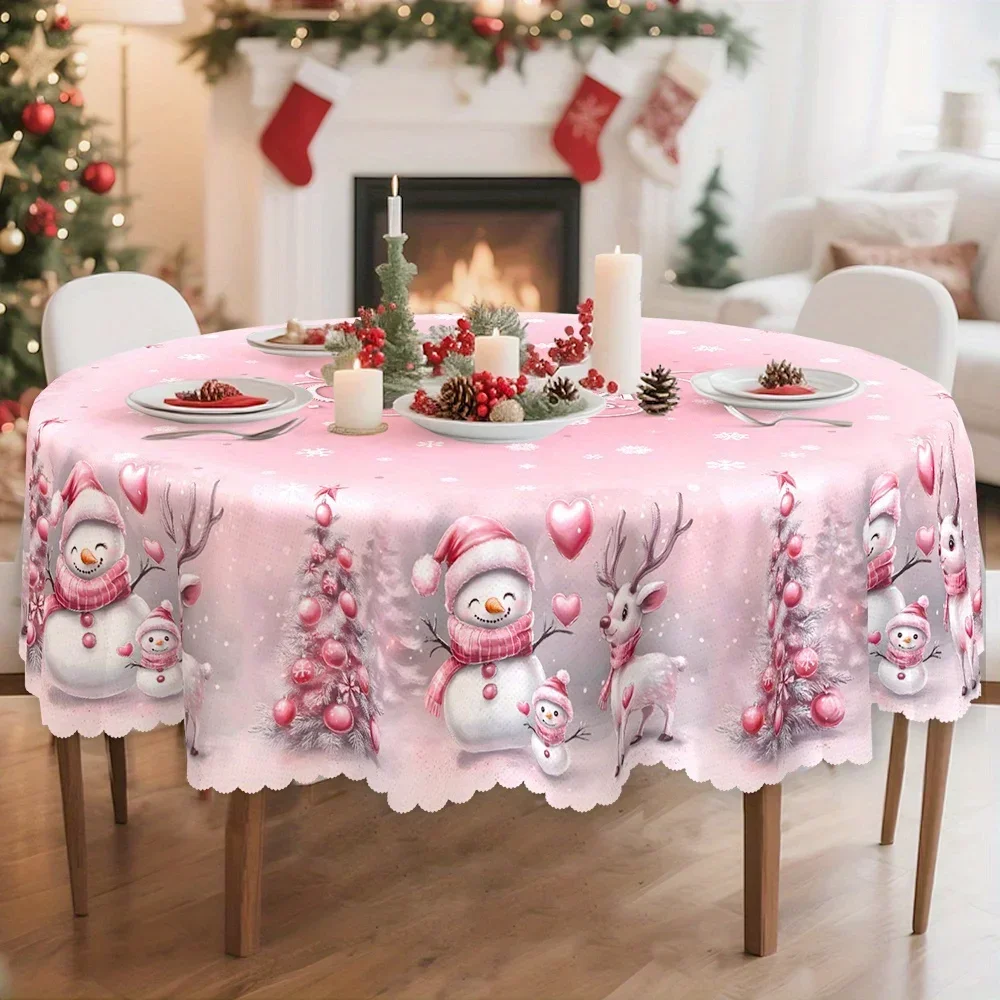 Christmas, winter ice tablecloth, pink decorations, snowman and deer with Christmas tree patterns, yzb