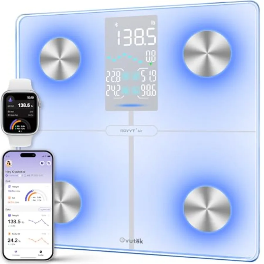 Smart Body Fat Scale with 14 Body Composition Metrics Including BMI, Muscle Mass, Weight Bathroom Scale with Color-Changing, Fi