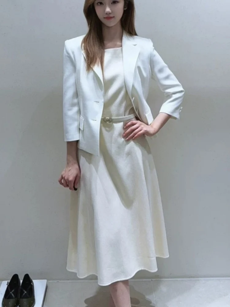 

Elegant Short Suit Jacket for Women Business Commute Korean Style Slim Fit Seven Sleeve White Collar Office Outerwear