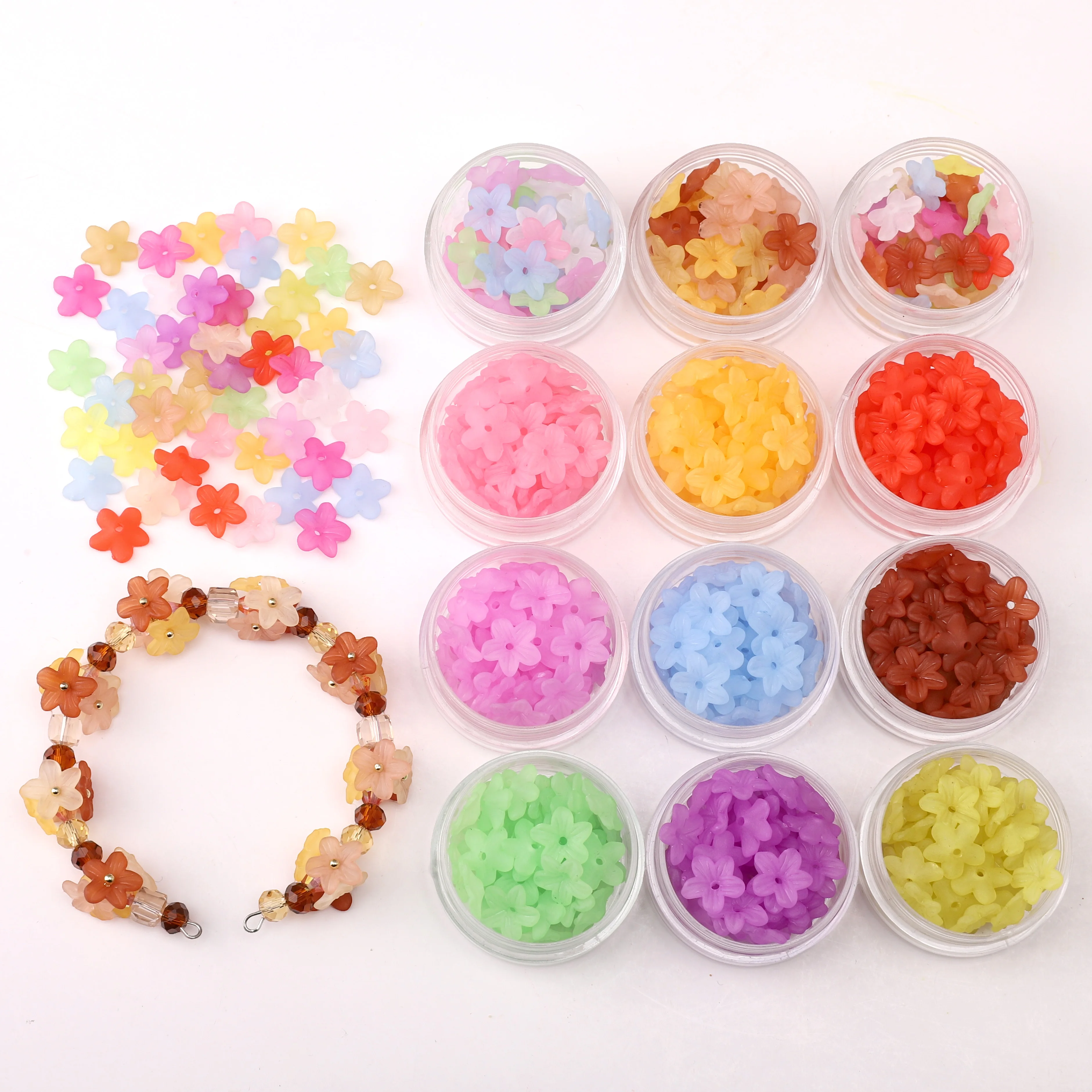 5g/bag Approx 45pcs Acrylic Frosted Beads 11x11mm Peach Blossom Unique Shape Charm Loose Beads DIY Making Bracelet Accessories