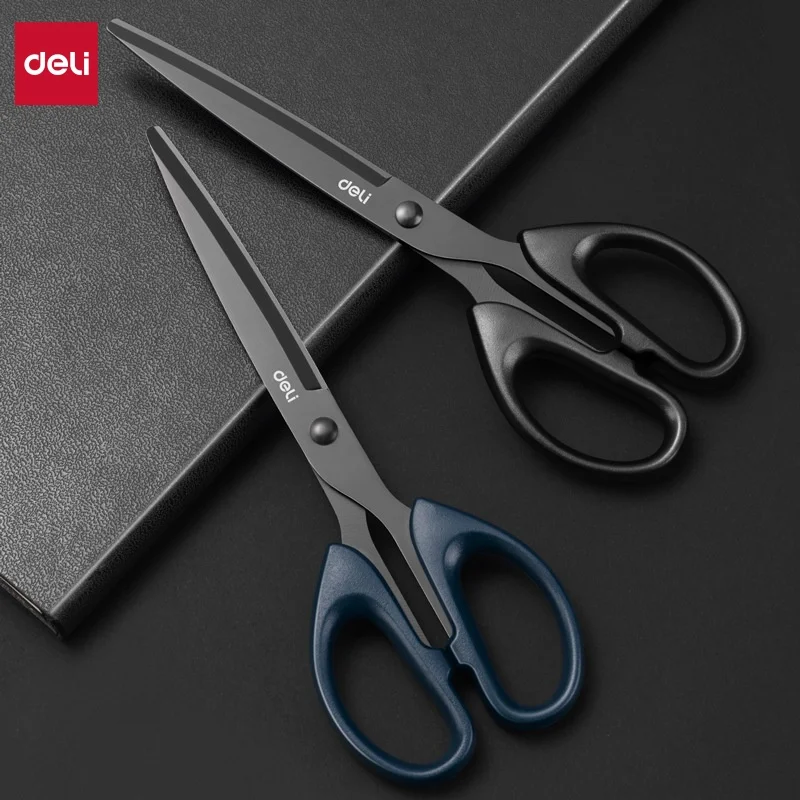 DELI Professional Office Scissors 180mm Heavy Duty Scissors with Black Blade Sharp Stainless Steel Cutting Tool for Paper Craft