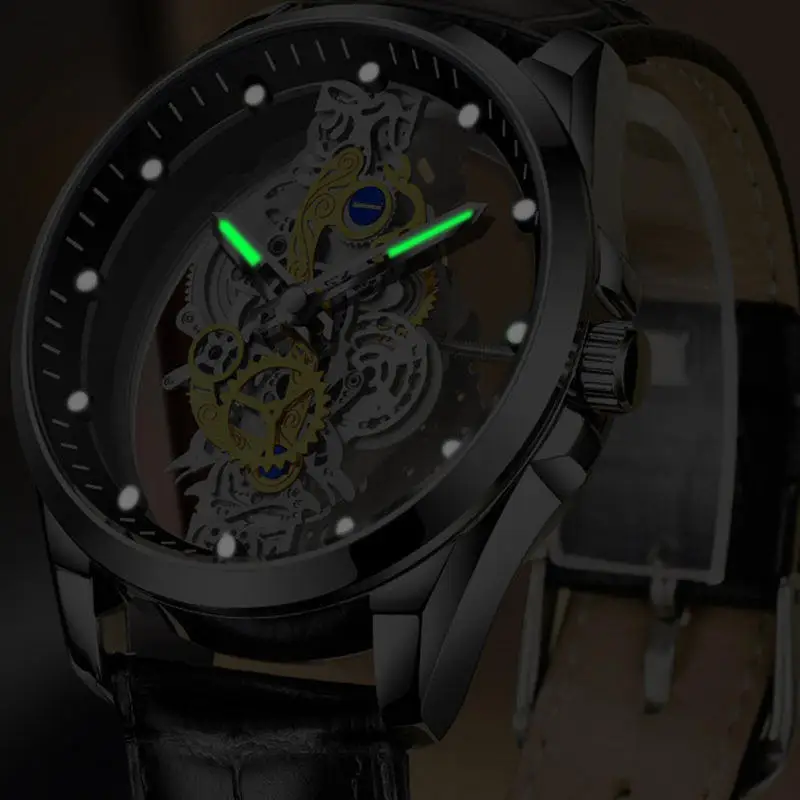 Hot Trendy Fashion Wholesale Men Golden Skeleton Automatic Quartz Wrist Watches Luxury