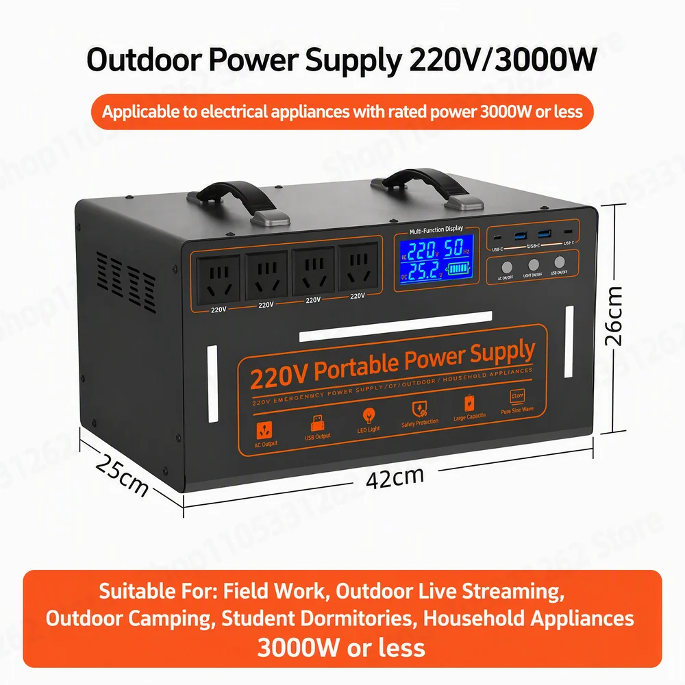 5200wh 300W Portable Power Station 220V Pure Sine Wave  Solar Generator for Camping Emergency Backup