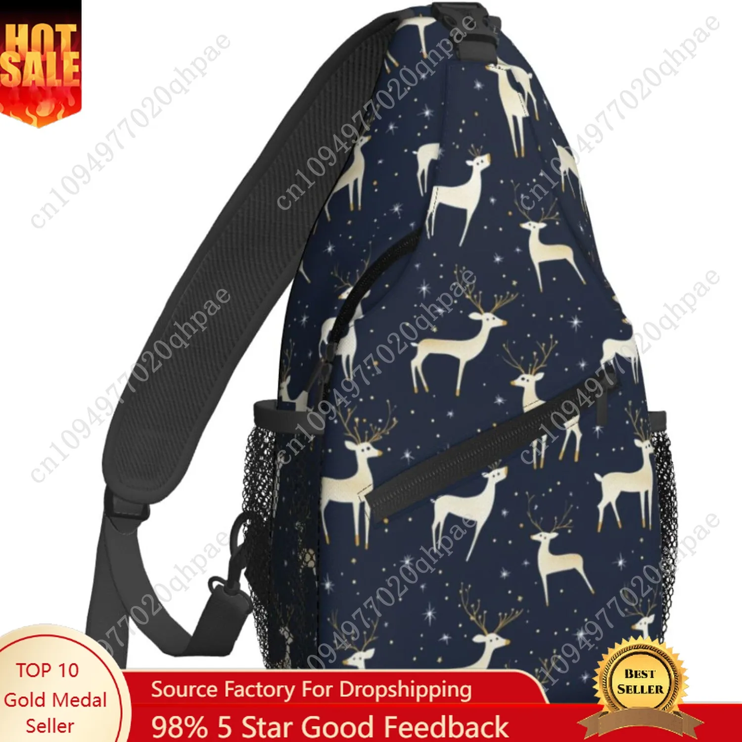 

Cartoon Deer Deep Blue Sling Bag For Women Crossbody Shoulder Bag Casual Daypack Backpacks Men Chest Bag Gym Cycling Travel Hiki