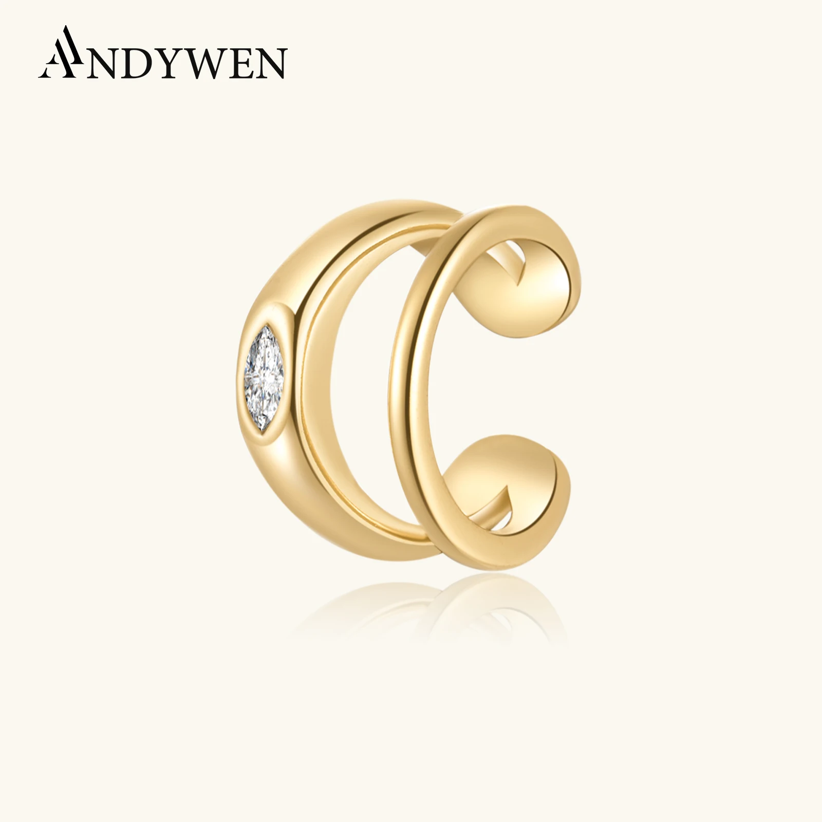 ANDYWEN 925 Sterling Silver 2023 Classic Marquls Earcuff Non Piercing Cuffs Earring Luxury Women 2023 Fine Jewelry Gift