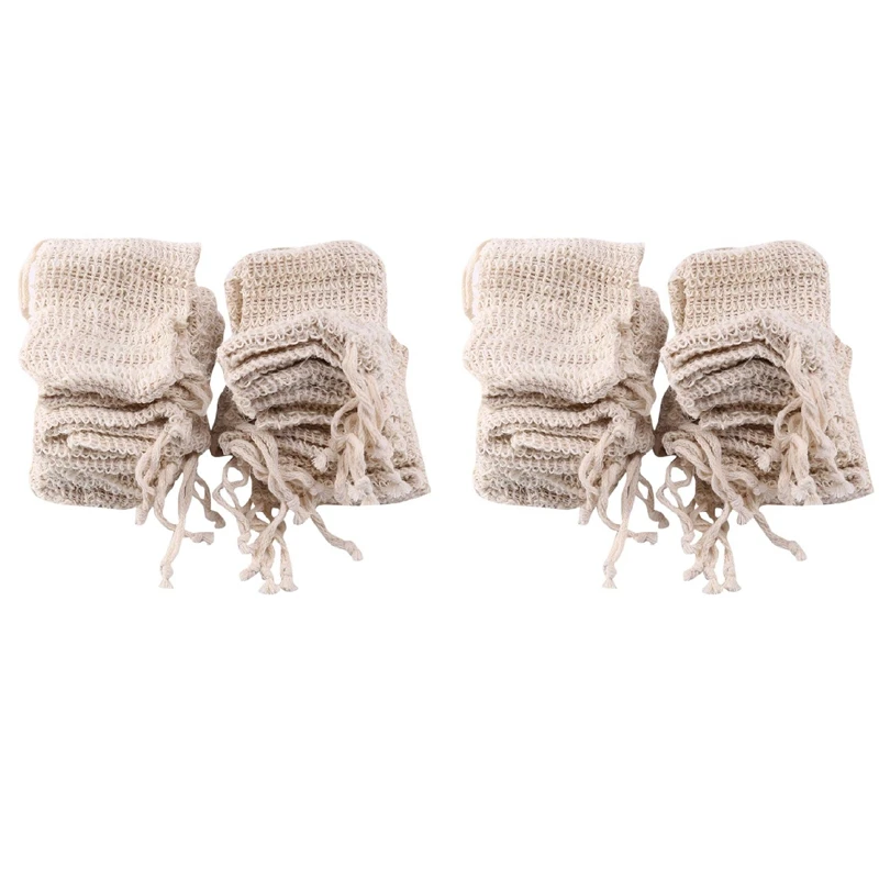 60 Pack Natural Sisal Soap Bag Exfoliating Soap Saver Pouch Holder