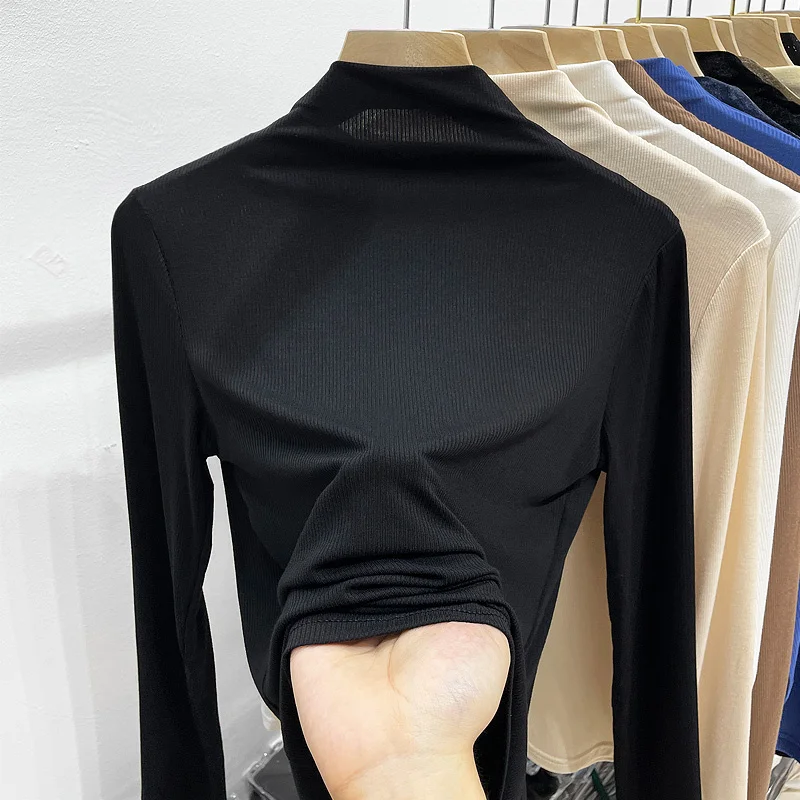 

plus Size Women's Long Sve Ribbed Base irt Casual High Ne Autumn Winter Faionable Versatile Comfortable Inner Wear Top