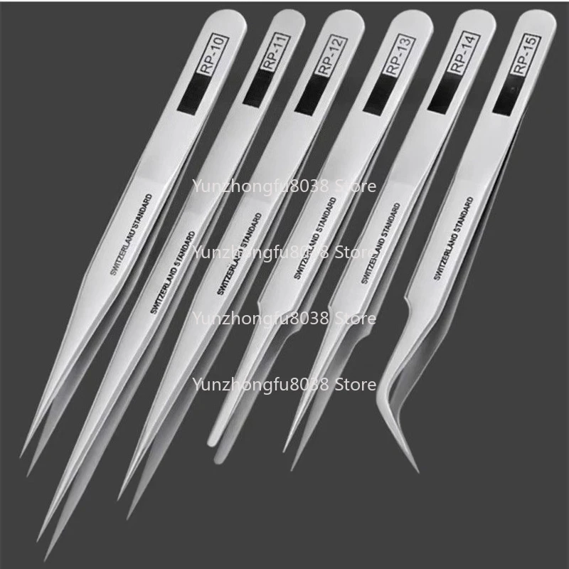 6Pcs/Set Carbon Steel Antimagnetic/Acid Rhino RP-10 RP-11 RP-12 RP-13 RP-14 RP-15 Tweezers Set Electronic Jewelry Tools