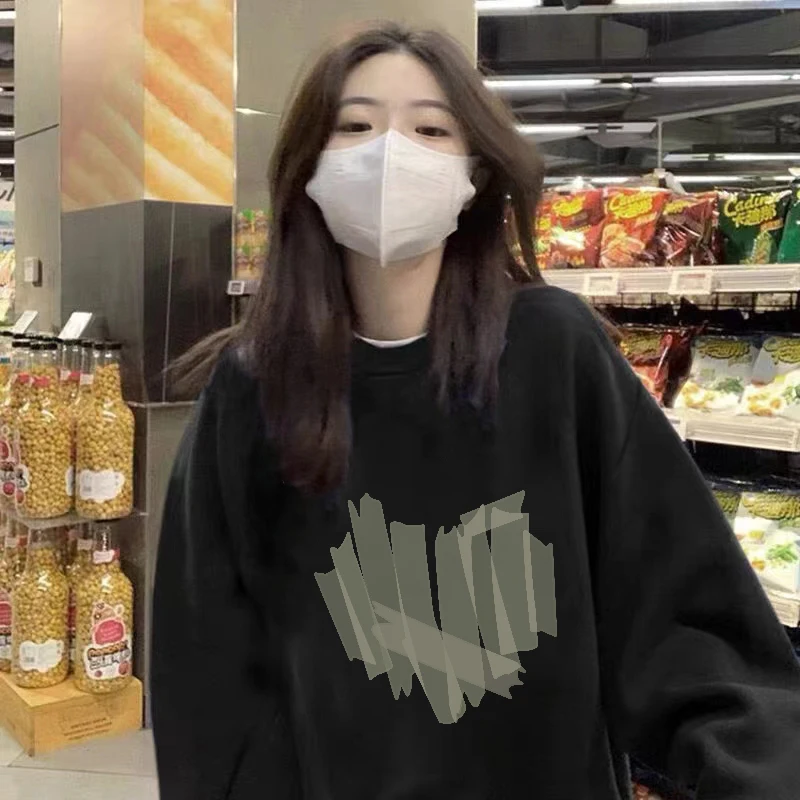 

Свободный оверсайз свитшот для женщин больших размеров, зимняя теплая хлопковая кофта с круглым вырезом, верхняя одежда в стиле колледж, тренд сезона