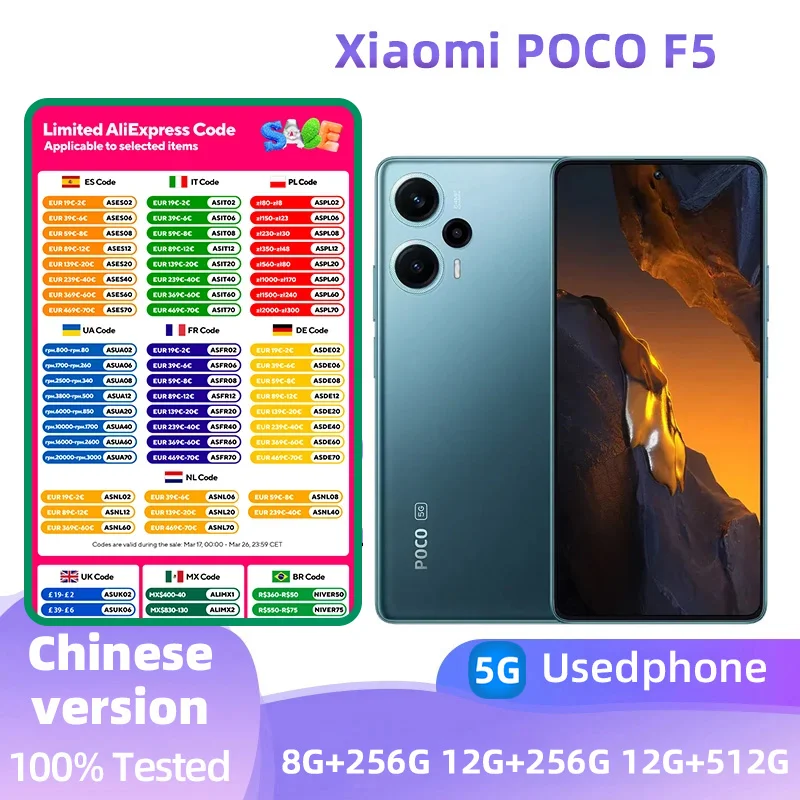 Xiaomi POCO F5  5G SmartPhone CPU Snapdragon 7+ Gen 2  Battery capacity 5000mAh 64MP Camera original used phone