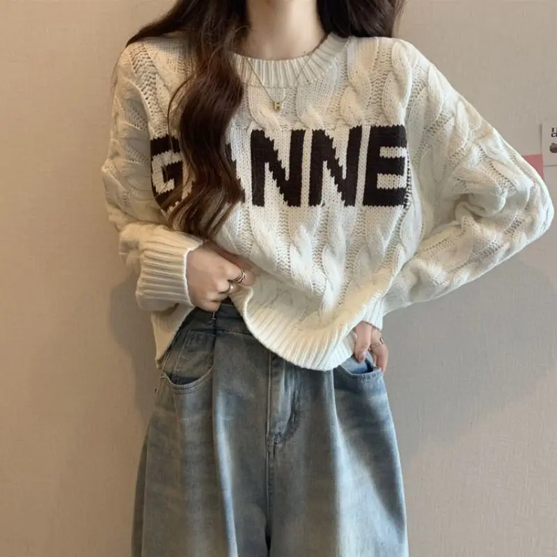 Korean Personality Simple Winter Casual V-neck Sweater American Y2K Layered Retro Street Hip-hop Ins Sweater Women's Top