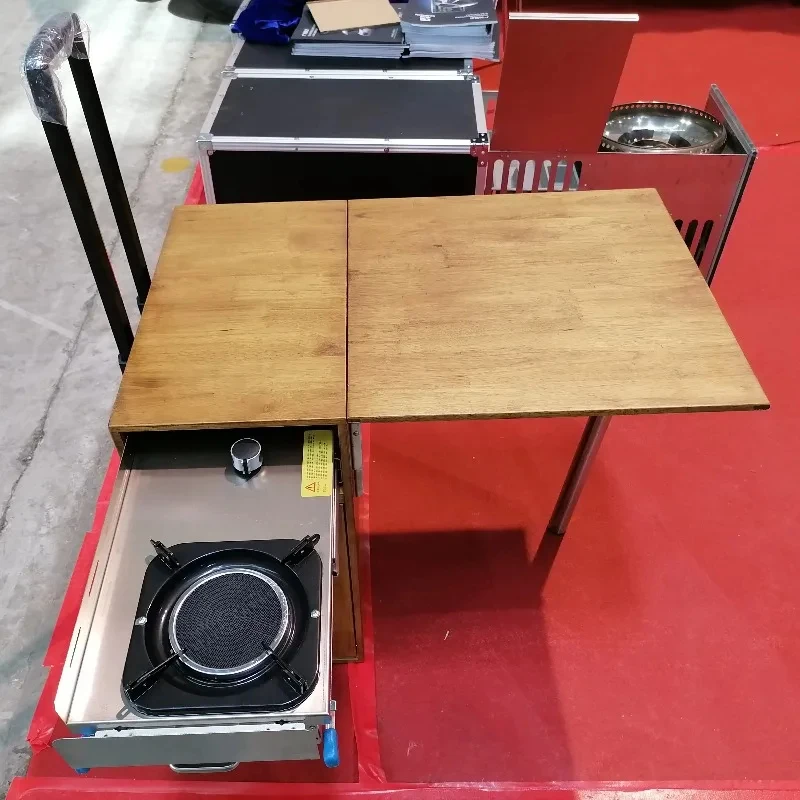 high quality Outdoor Wooden Multifunctional Mobile Kitchen with Trolley and Wheel GR-C00B