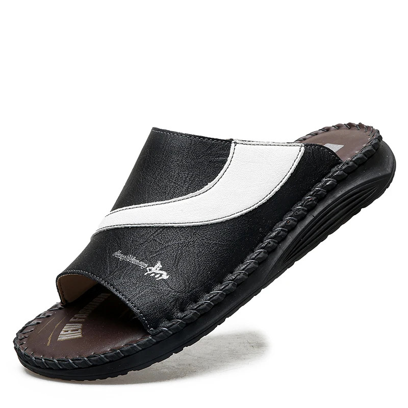 

New Quality Leather Non-Slip Slippers Men Beach Sandals Comfortable Summer Shoes Men Slippers Classics Men Flip Flops Size 50