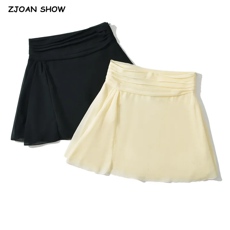 2024 Y2K Style Cool Girl Asymmetrical Hem Slit Mini Skirts Women Zipper Pleated Waist Sports Skirts With underwear lining