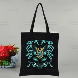 Genshin Impact Black Tote Bag, Jogo Feminino, Anime Bolsas, Eco, Compras, Hu Tao, sacos de livros, Zhong Li Shopper Bag, lona