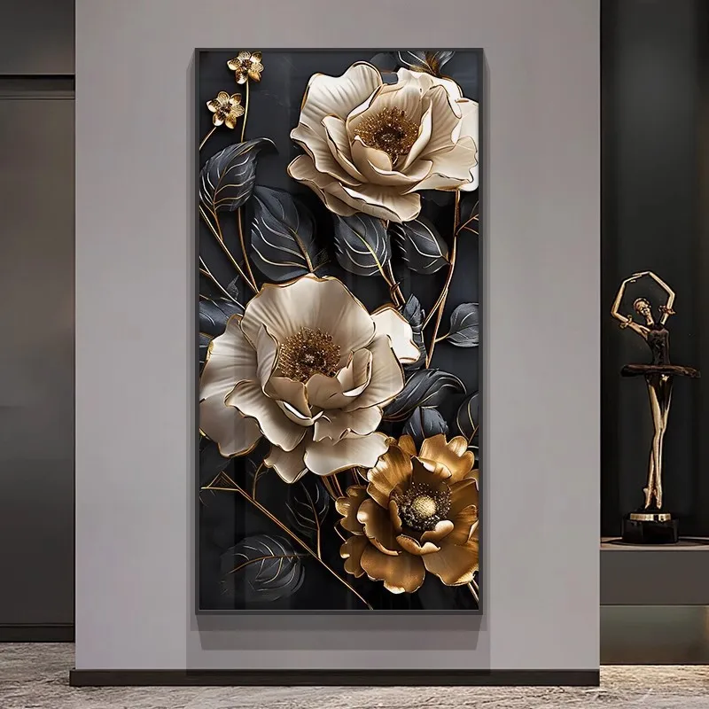 Light Luxury Entrance Door LED Decoration Painting Atmosphere Corridor Corridor Wall Hanging Painting Floral Mural Painting Lamp