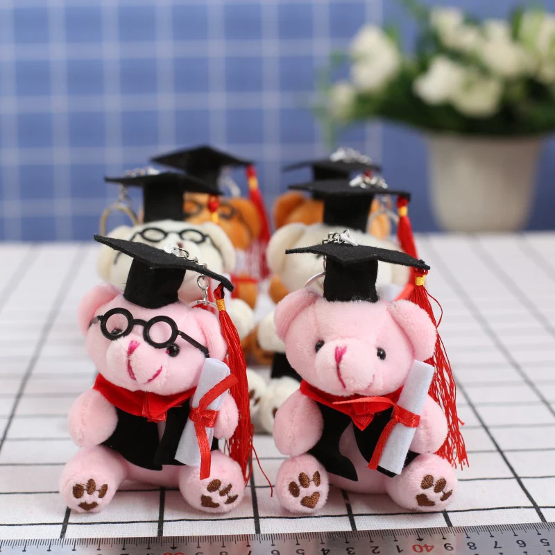 Plush Graduation Commemorative Bear Pendants Stuffed Animal Keychain Keys Backpack Charms Cartoon Holder Ornament