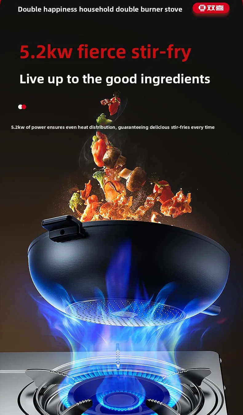 Shuangxi Double Burner Gas Cooktop Flameout Protection Natural Gas LPG High Efficiency Stove