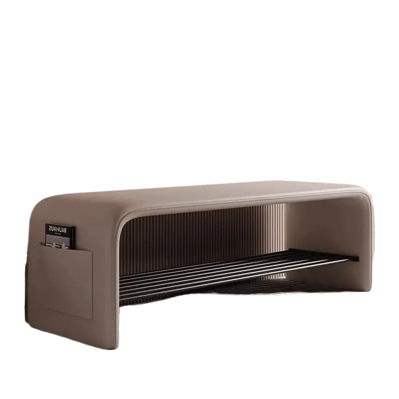 tw-Elegant Entryway Shoe Bench Solid Wood Shoe Changing Stool with Storage Bag Luxury Style Multi-layers Space Saving Furniture-