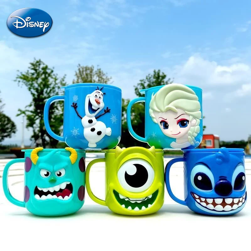 Disney Stitch Kids Water Cups With Lid Milk Mug Anime Frozen Elsa 3D Cartoon Kawaii Mouth Brushing Cup Children's Water Cup Mugs