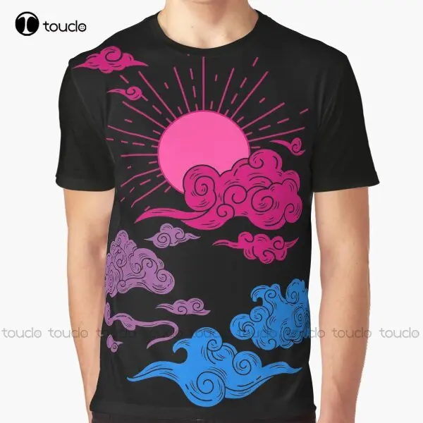 Bi Sun And Clouds. Bisexual Pride Graphic T-Shirt Custom Aldult Teen Unisex Digital Printing Tee Shirts Christmas Gift Xs-5Xl